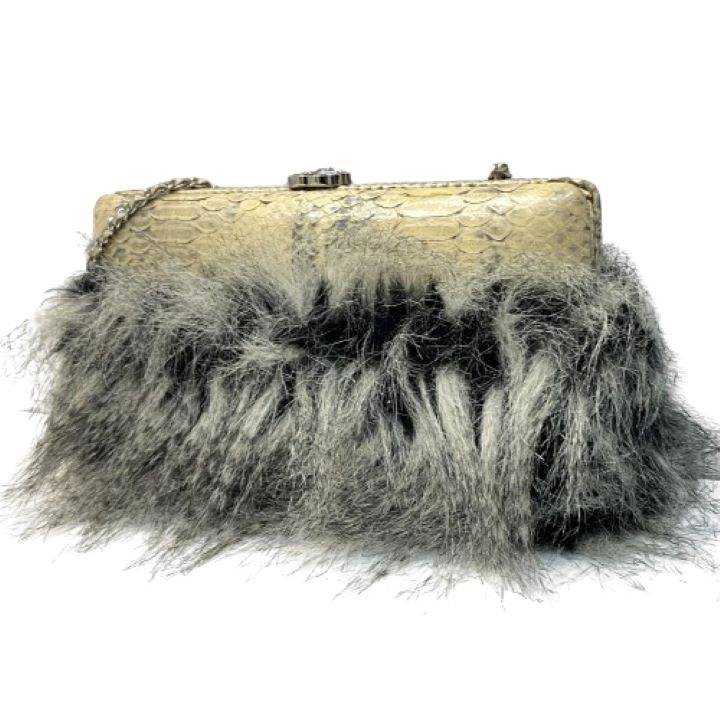 【CHANEL】パイソン×ファー セカンドチェーンショルダー2WAYバッグ