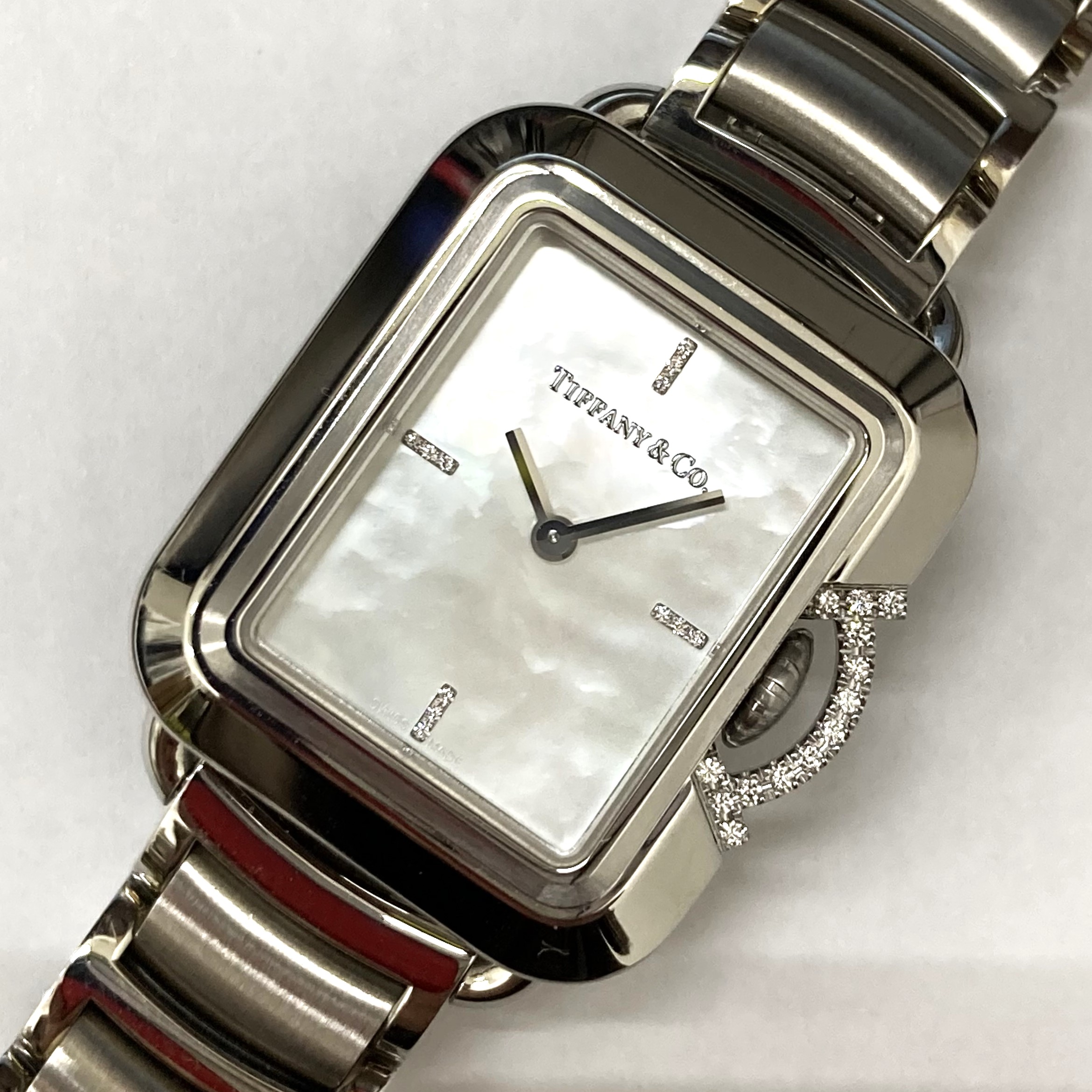 【TIFFANY&Co./ティファニー】レクタングル ダイヤリューズカード シェル文字盤12Pダイヤ 69546161 QZ 腕時計