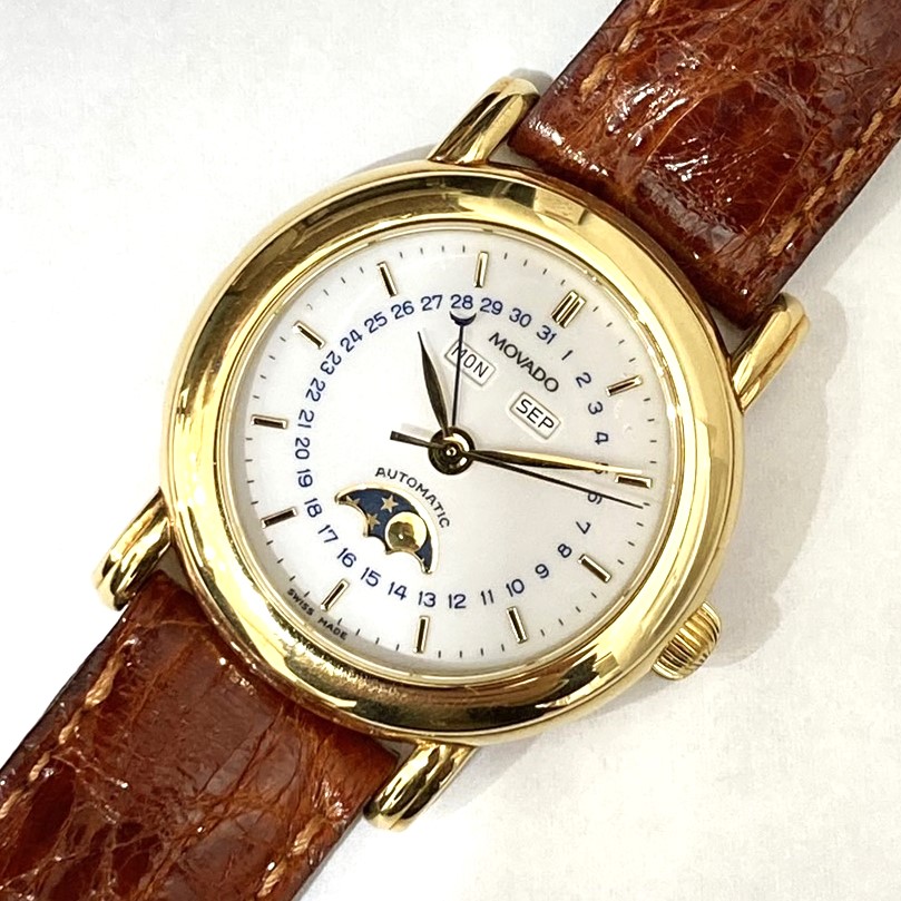 【MOVADO/モバード】1881年復刻版モデル ムーンフェイズ ポインターデイト K18YG 手巻き 腕時計