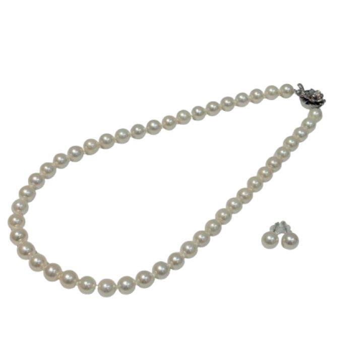 【本真珠/パール】ネックレス/ピアス SILVER/SV925刻印有 8.4mm玉/8.2mm玉