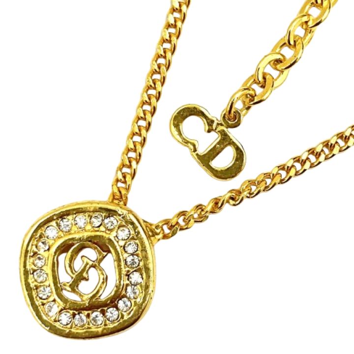 【Christian Dior/クリスチャンディオール】ロゴ ラインストーン ネックレス