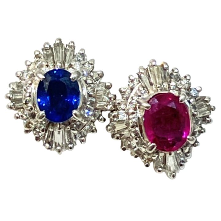 Pt850 ピアス サファイア0.55ct ルビー0.5ct MD0.55ct